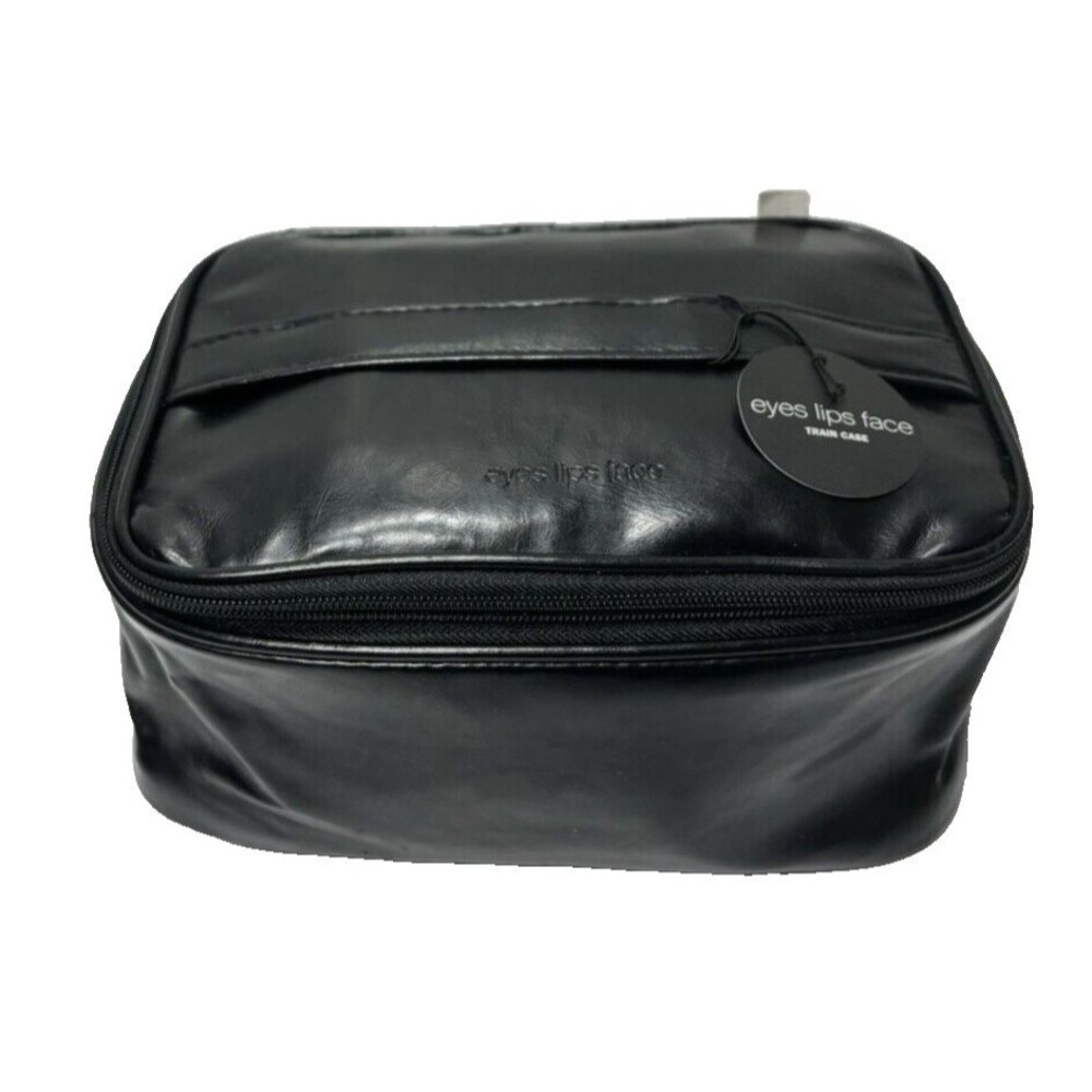 ELF Women's Cosmetic Make Up Bag Eyes Lip Face Black Large Zipper Bag W Mirror